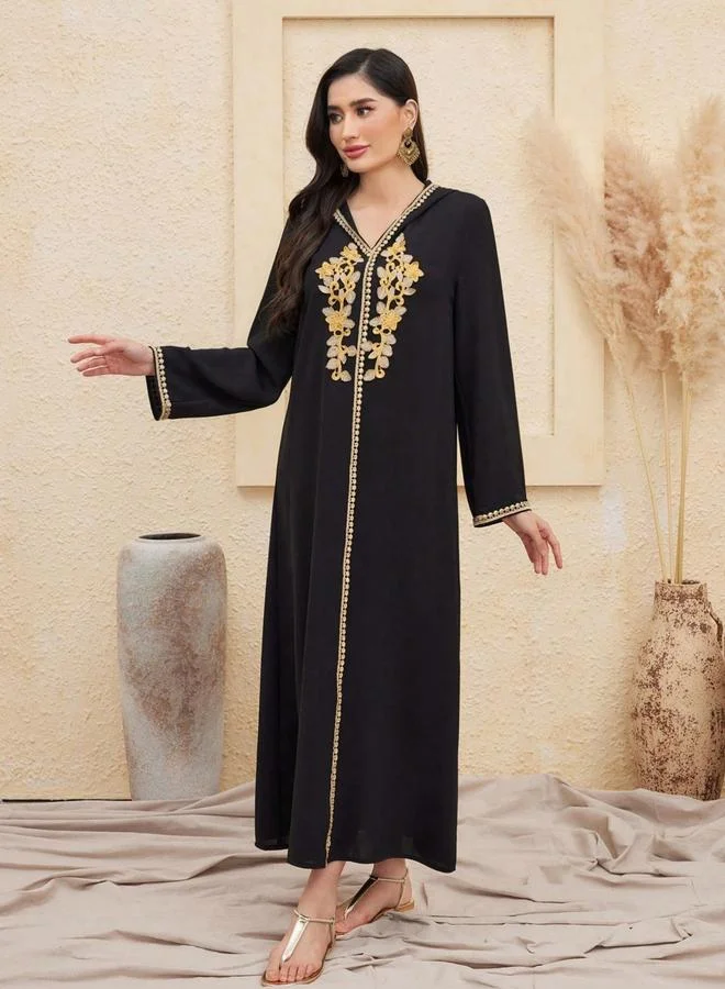 Take Two  Women Flower Patch Detail Hooded Jalabiya for Women | Best Price UAE
